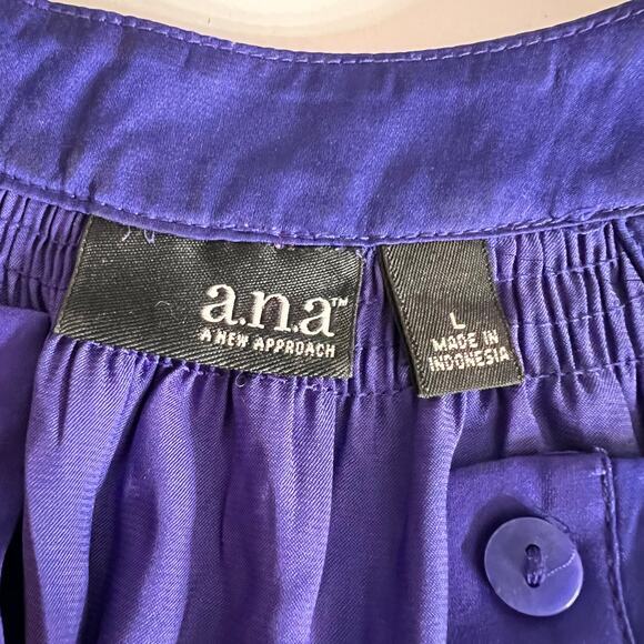 ana Womens Blouse Shirt Top Satin Halter Top Smocked Bubble Hem Blue Purple Lar - Picture 6 of 8